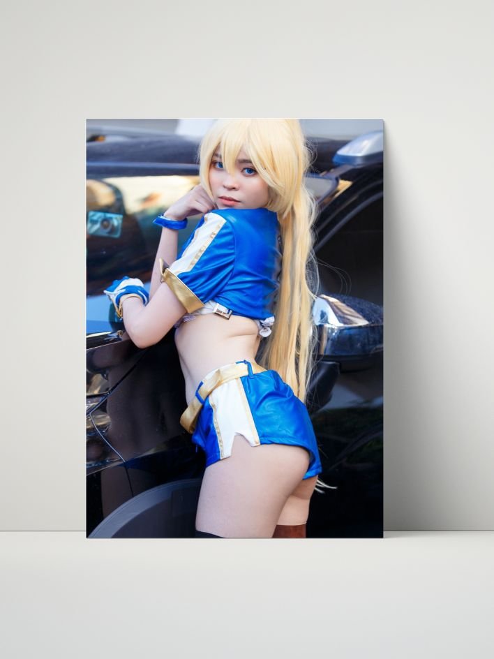 Cammy Blue Cosplay Car Pose – Glossy 8x10 Metal Print product image (1)