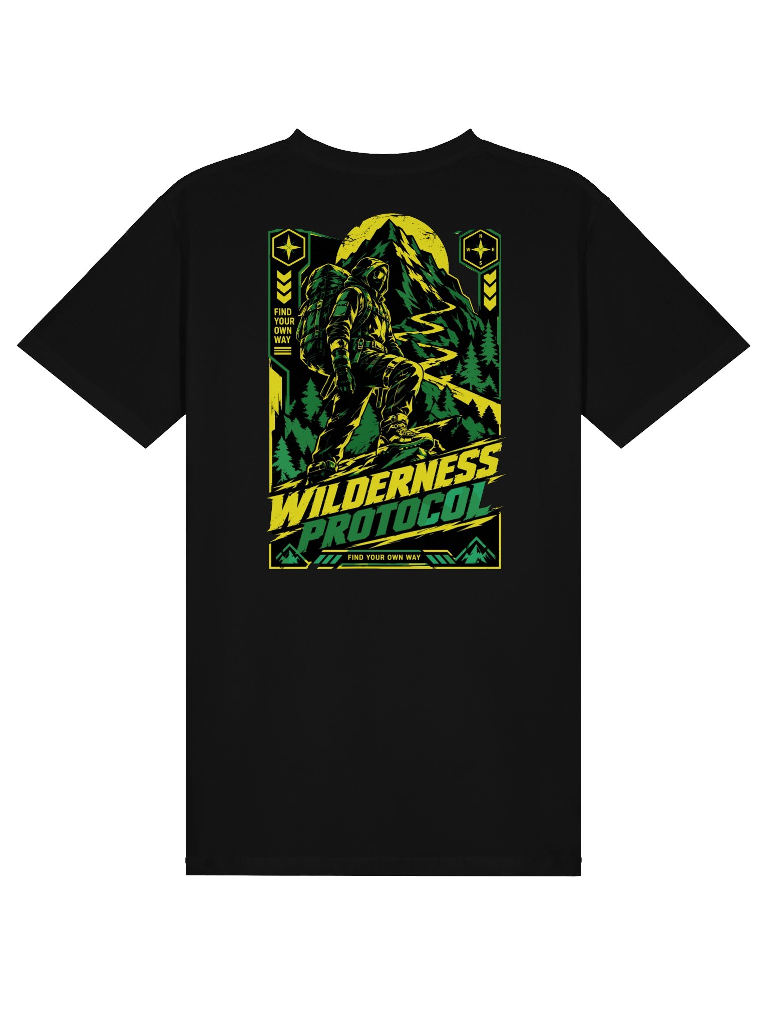Wilderness Protocol Cyber Hiker T-Shirt | Tactical Outdoor Anime Back Print Tee product image (1)