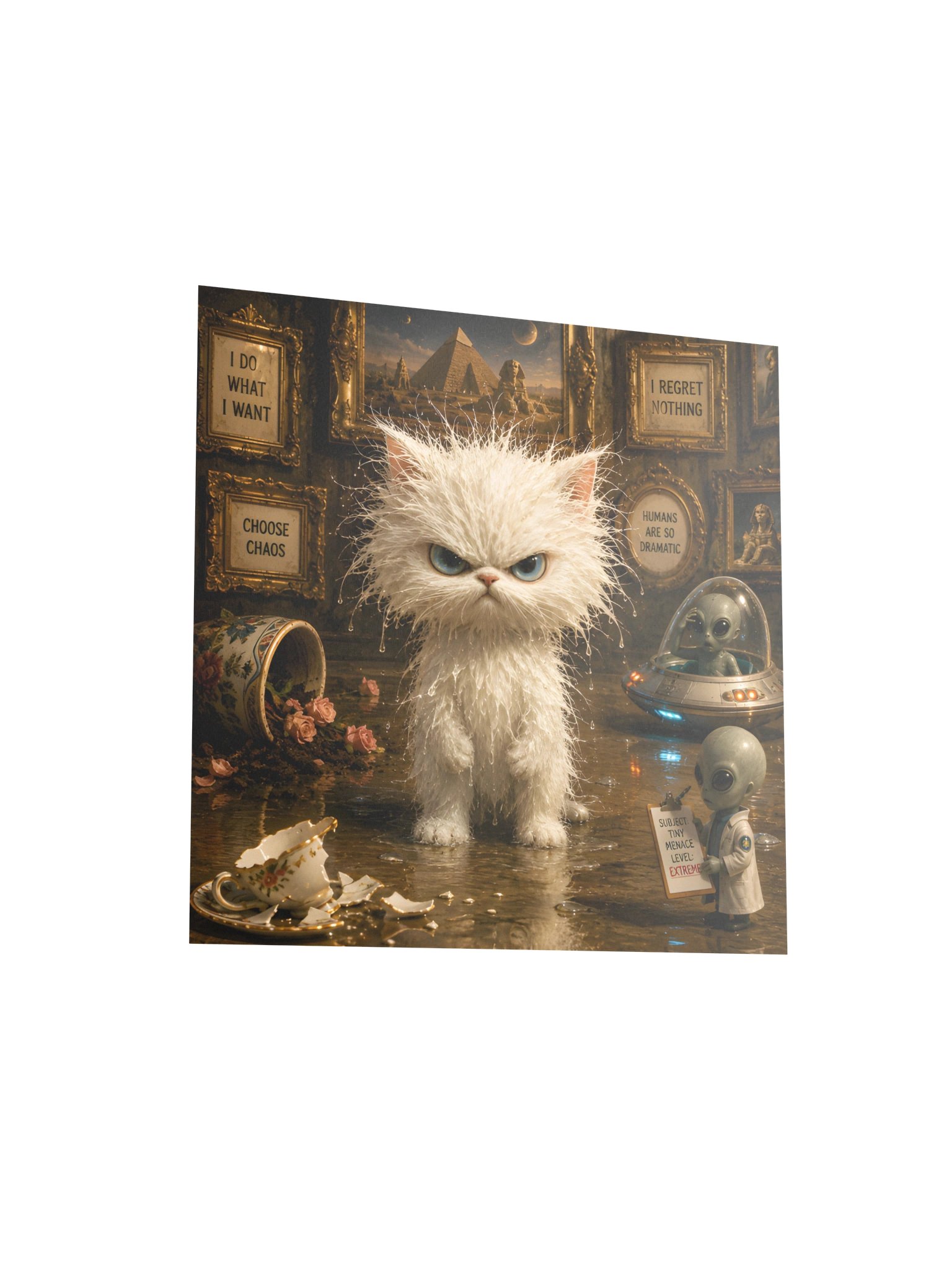 I Regret Nothing Funny Cat Poster | Chaotic Alien Humor | Quirky Surreal Wall Art Gift product image (5)