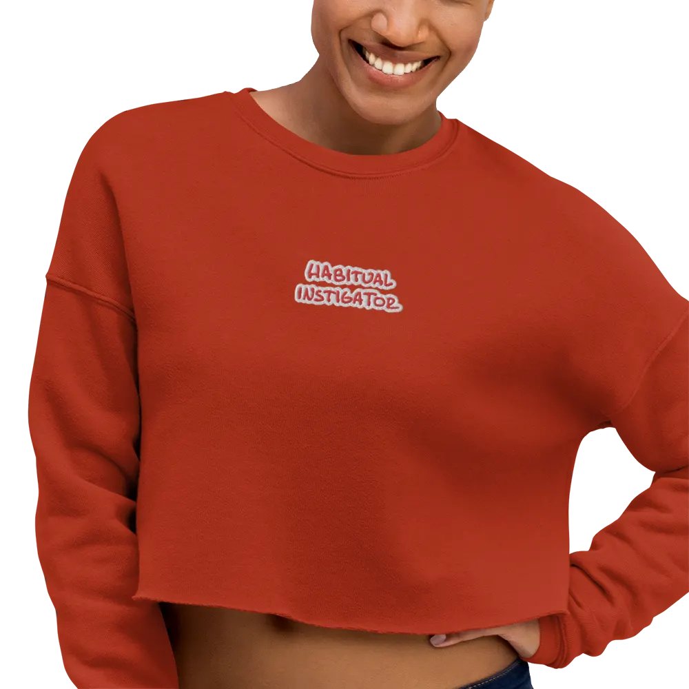 HABITUAL INSTIGATOR (red & white) embroidered fleece crop crew product image (7)