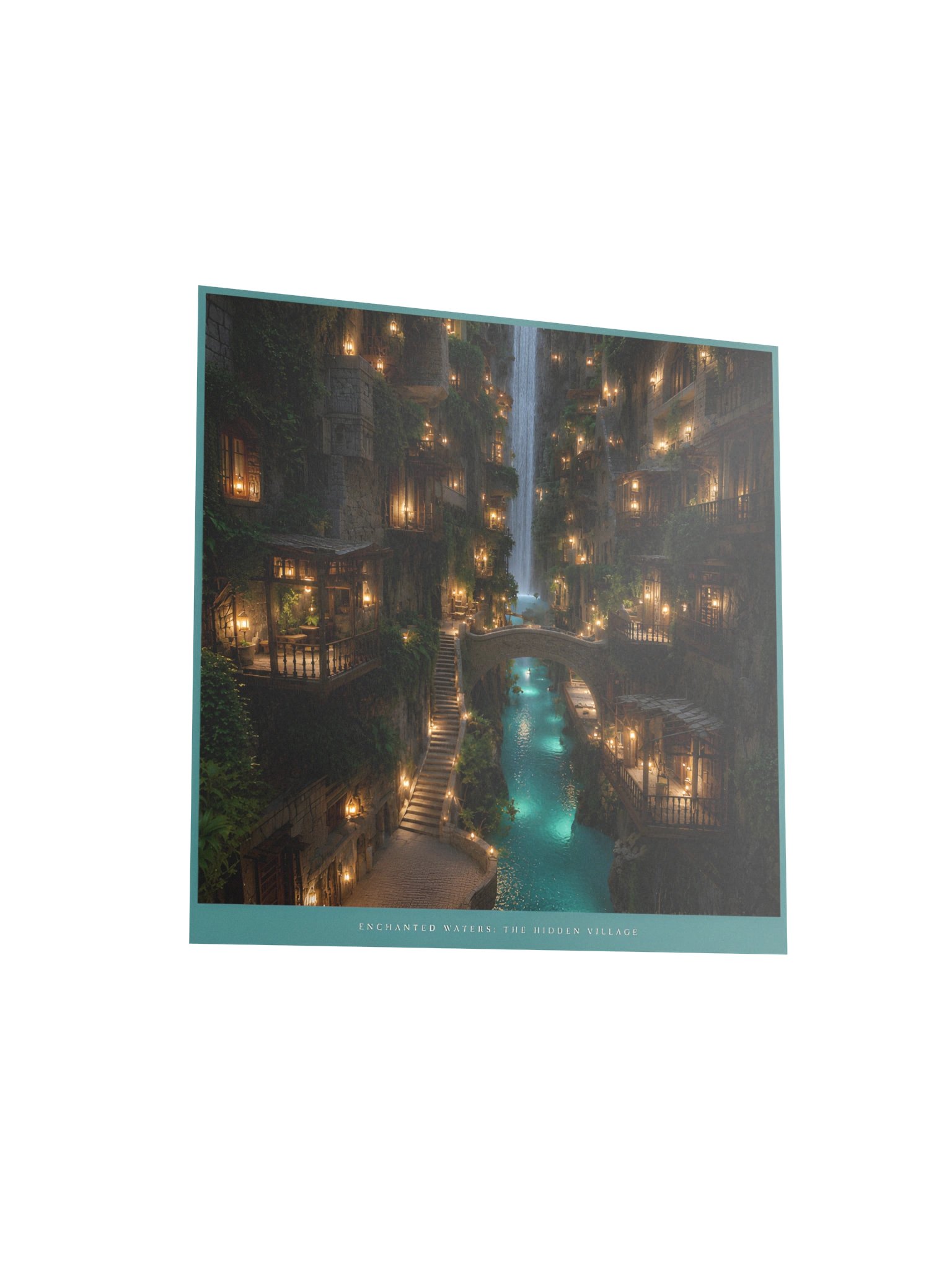 Luxury Maximalist Waterfall Village Wall Art, Turquoise Fantasy Dreamscape, Baroque 10x10 Poster product image (5)