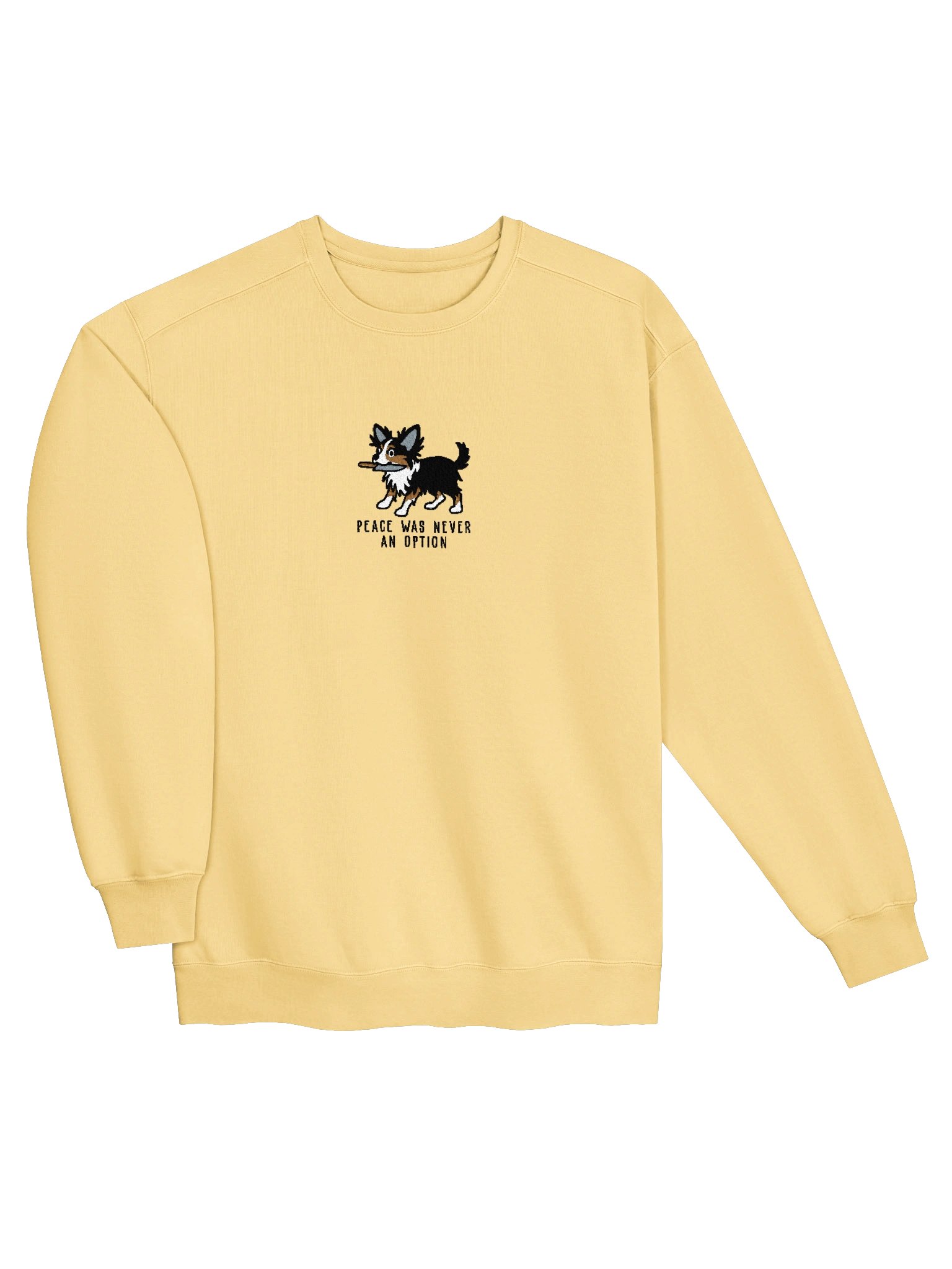 Peace Was Never an Option Funny Chibi-Style Embroidered Premium Sweatshirt for Longhaired Chihuahua(Tricolor) Owners product image (43)