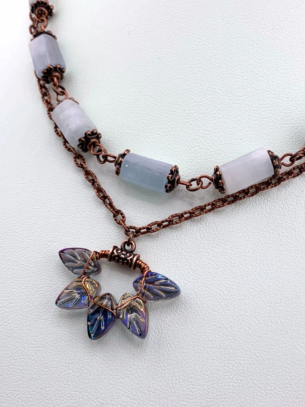 Aquamarine Copper Leaves Necklace and Earrings Set product image (3)