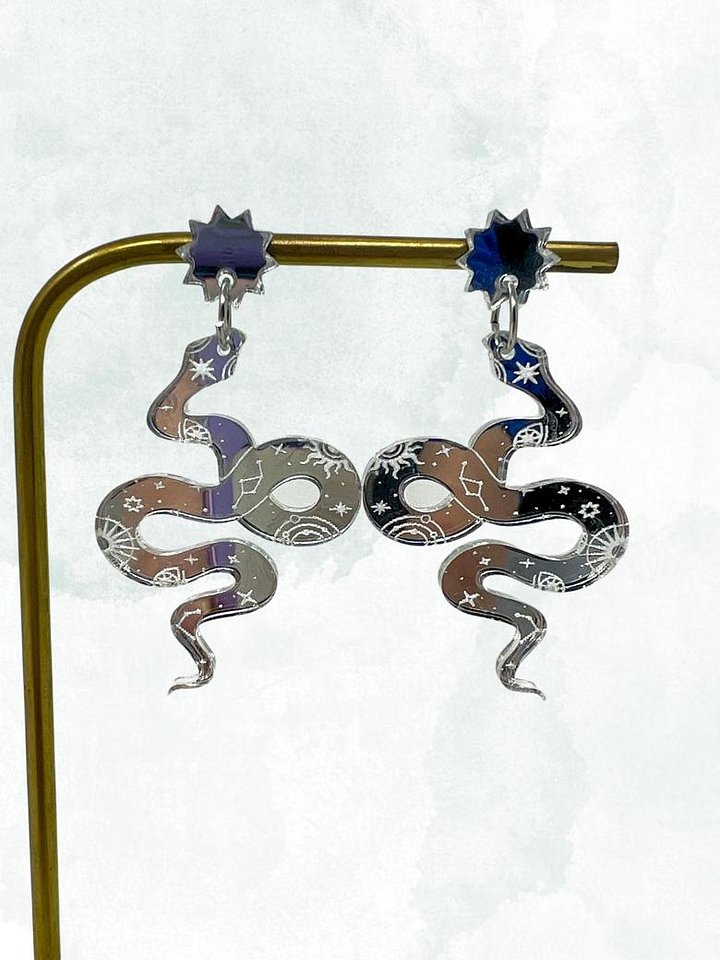 Mystical Snake Earrings (Silver Mirror) product image (1)