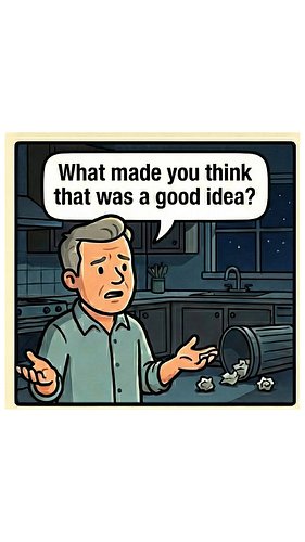 The ability to knock over a trash can, look at the mess, and convince yourself you actually improved the kitchen. 🗑️🦝
Welcome...