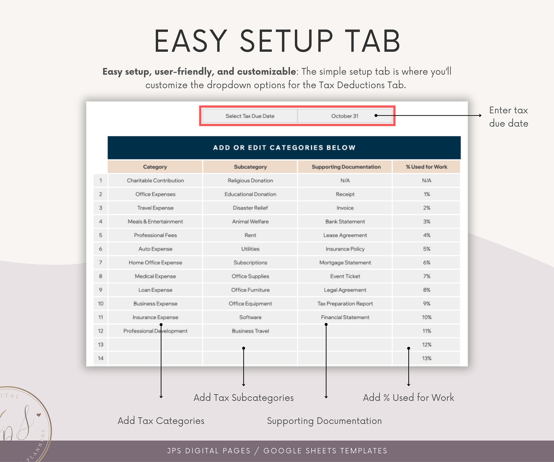 Australian Tax Deductions Tracker & Dashboard Spreadsheet, Google Sheets Template product image (3)