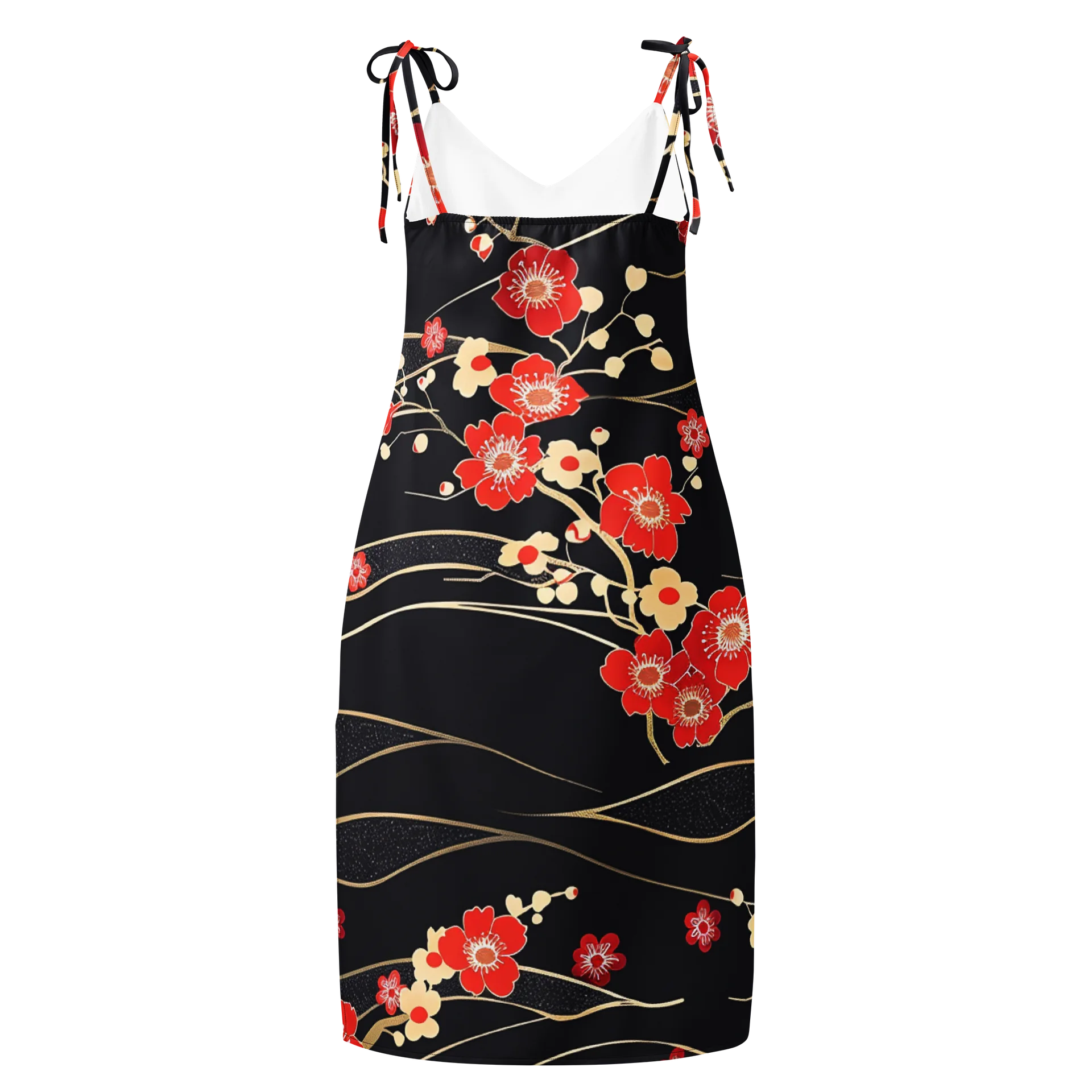 Japanese Sakura Wave Midi Slip Dress | Black Floral Chiffon Summer Dress product image (2)