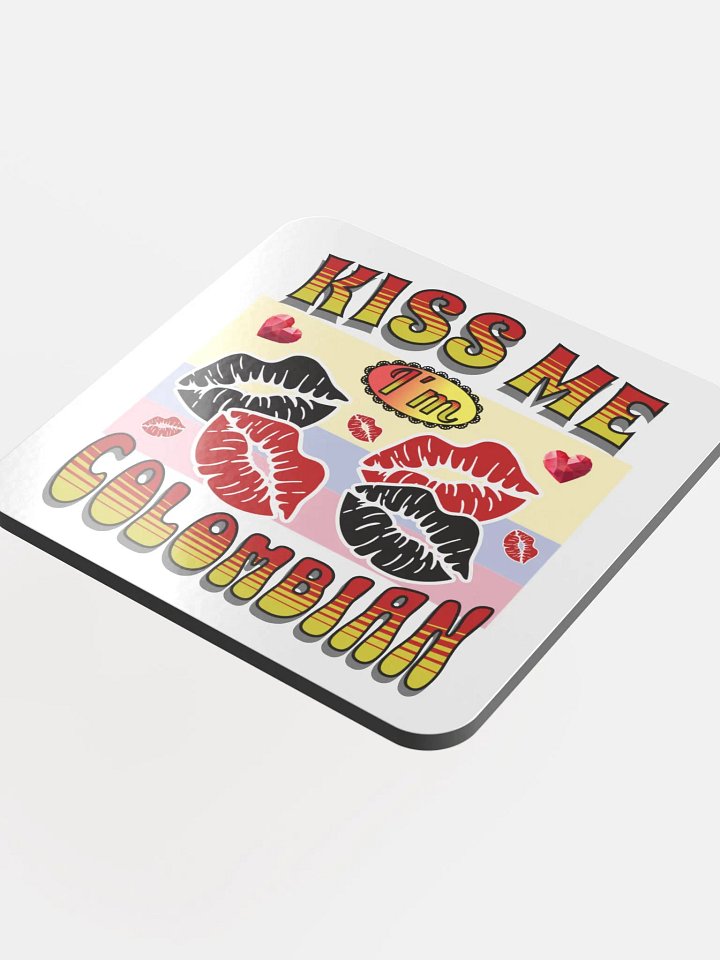 Kiss Me I'm Colombian Pride Glossed Cork Coaster product image (1)