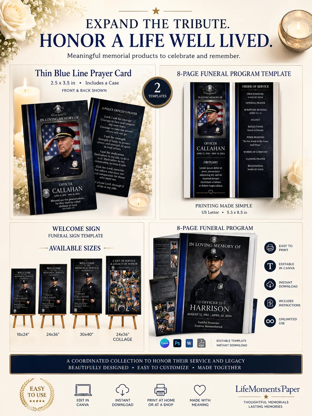 Police Memorial Welcome Sign - Thin Blue Line Canva Template product image (6)