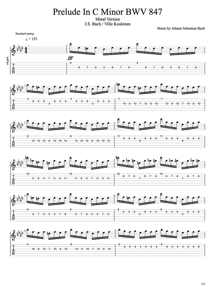 BWV 847 prelude in C minor (tab + backing track) product image (1)