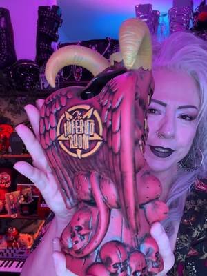 I was “forced” to buy another tiki mug.  Yes, it is AMAZING and there was no question, I have a fixation for baphomet, it’s not a problem as far as I’m concerned.  What a fantastic piece! Please follow @bigtoeart and get your own on his website https://www.bigtoeart.com/products/mahalo-satan-mug or browse through his catalog, there’s so much to see!  Also watch my new YouTube video, The Strange Connection between Goth & Tiki, link in my bio.