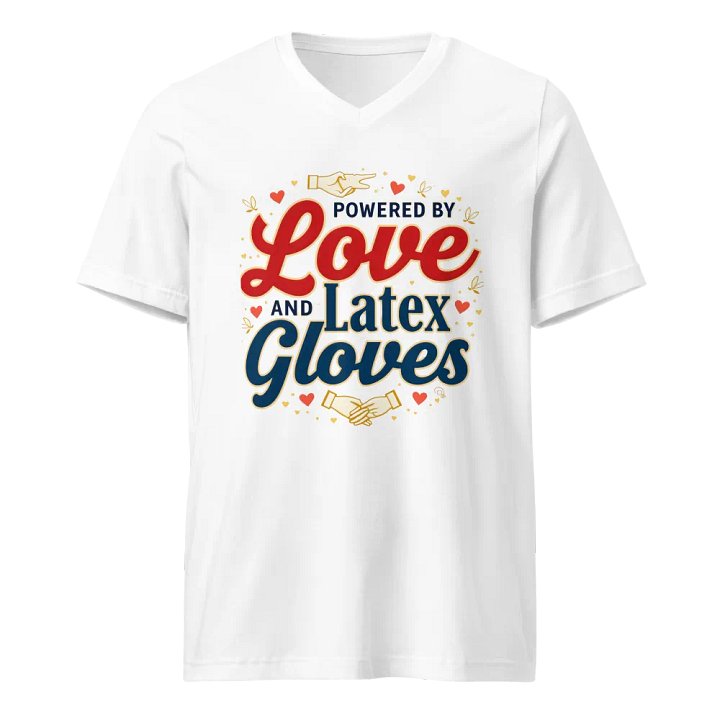 Powered by Love and Latex Gloves V-Neck Tee product image (1)