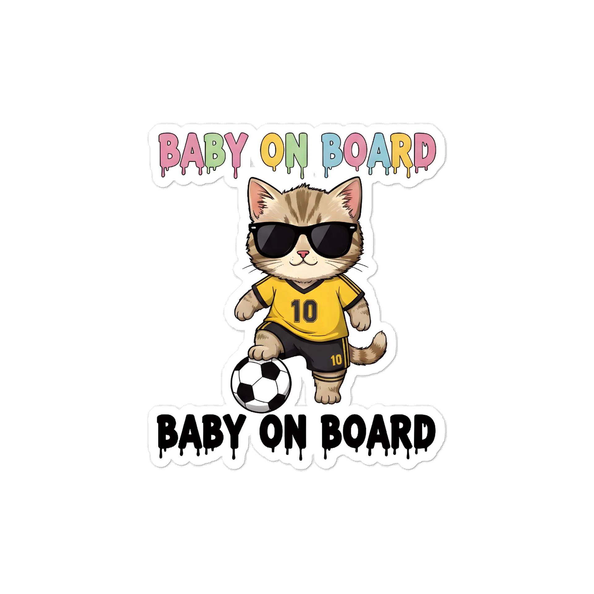 Funny Cat Soccer Baby on Board Sticker - 5x5 Weatherproof Vinyl Car Decal - Cute Cat Soccer Mom and Soccer Dad Gift product image (1)