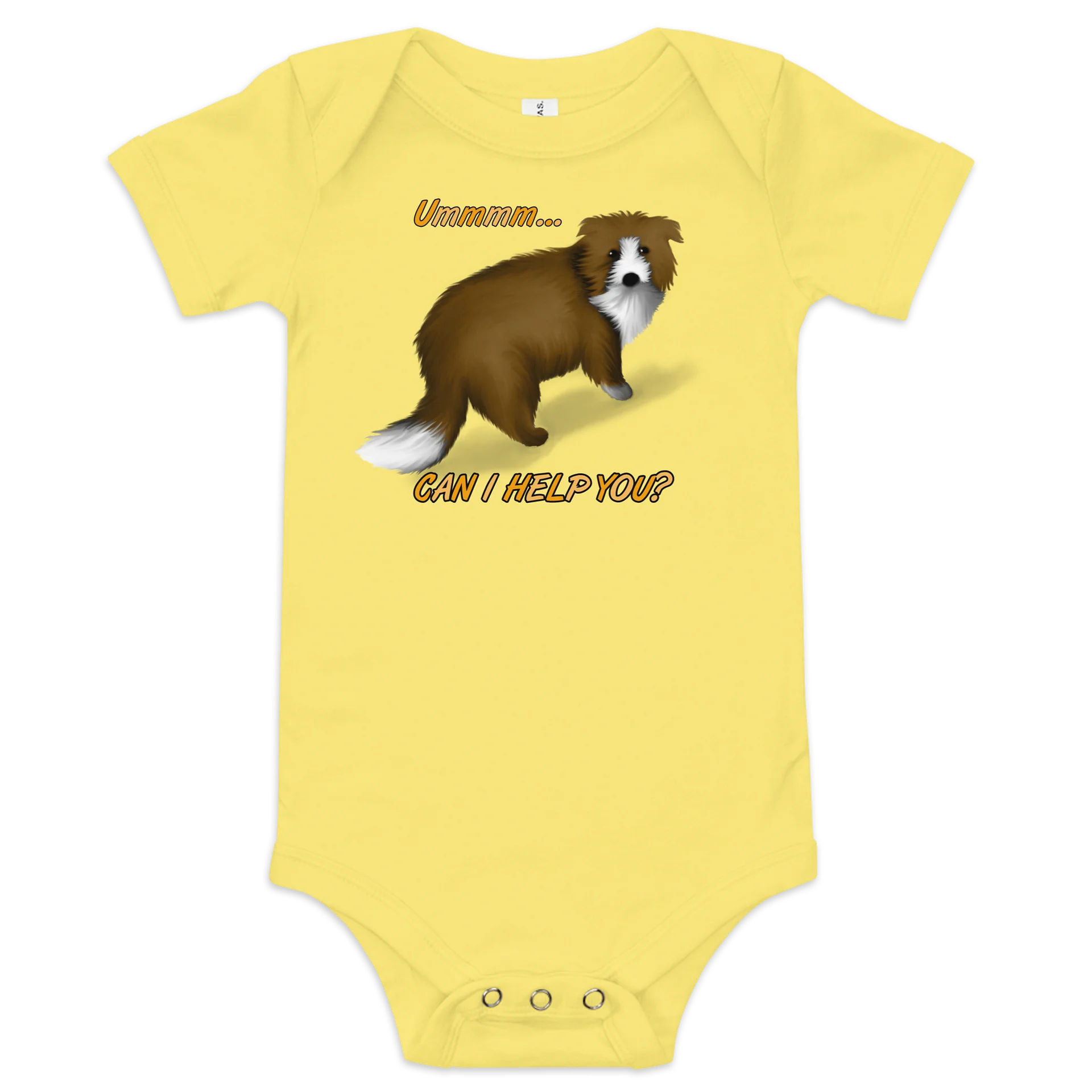 Dog "Ummm... Can I Help You?", Baby Short Sleeve One Piece - Bella+Canvas product image (1)