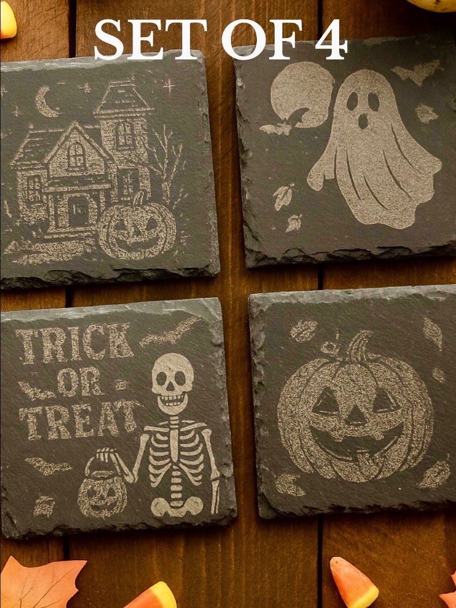 Halloween Engraved Slate Coaster Set - Spooky Fall Decor product image (1)