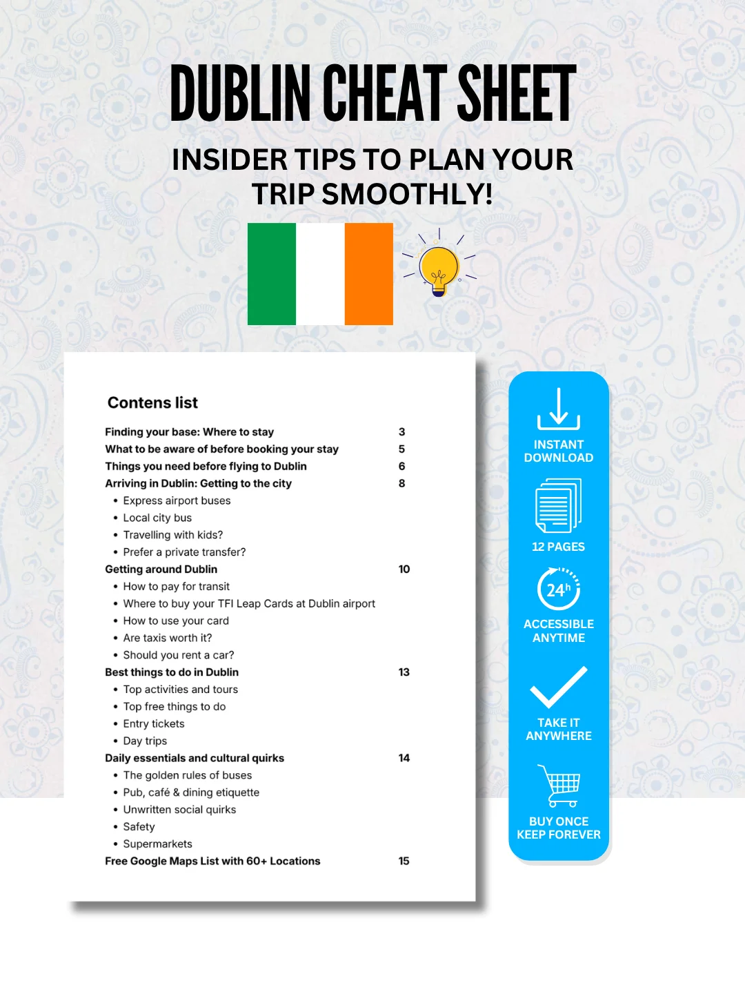 Dublin Cheat Sheet + FREE Google Maps List (60+ LOCATIONS) product image (2)