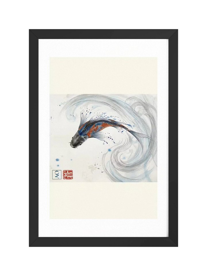 Japanese Ink Art Print | Celestial Koi No.03 | Framed Wall Art - AO Japan Blue product image (1)