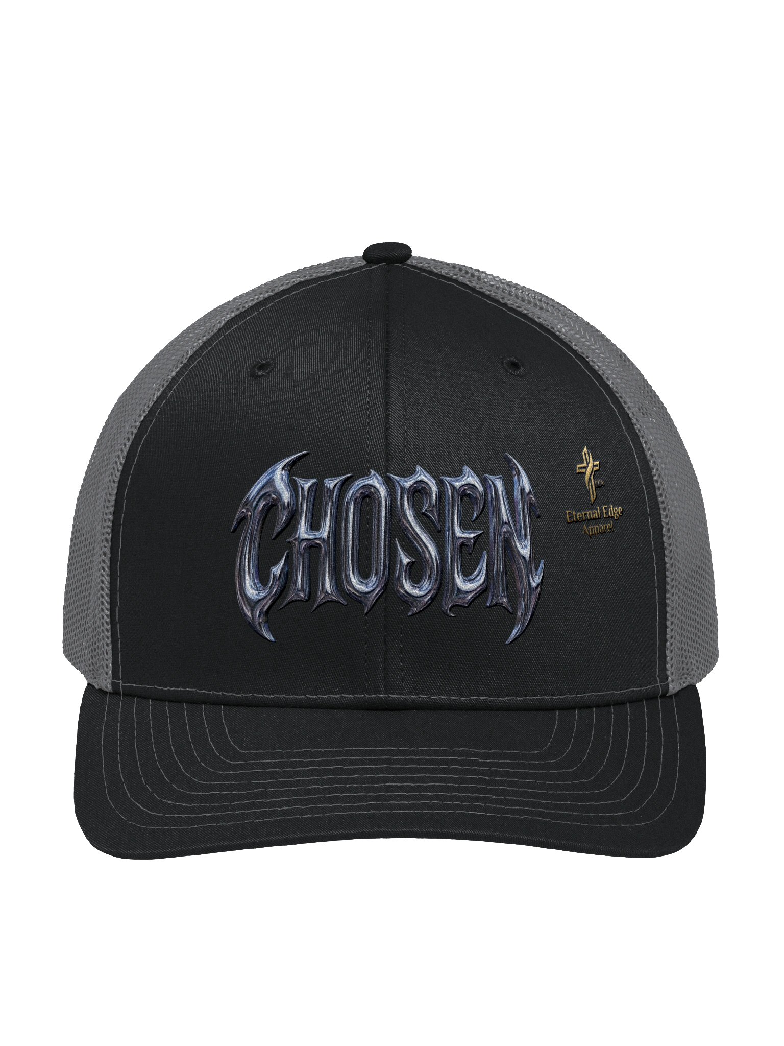 "CHOSEN" Liquid Chrome Richardson Trucker Hat | Front Embroidered Premium Christian Streetwear product image (4)