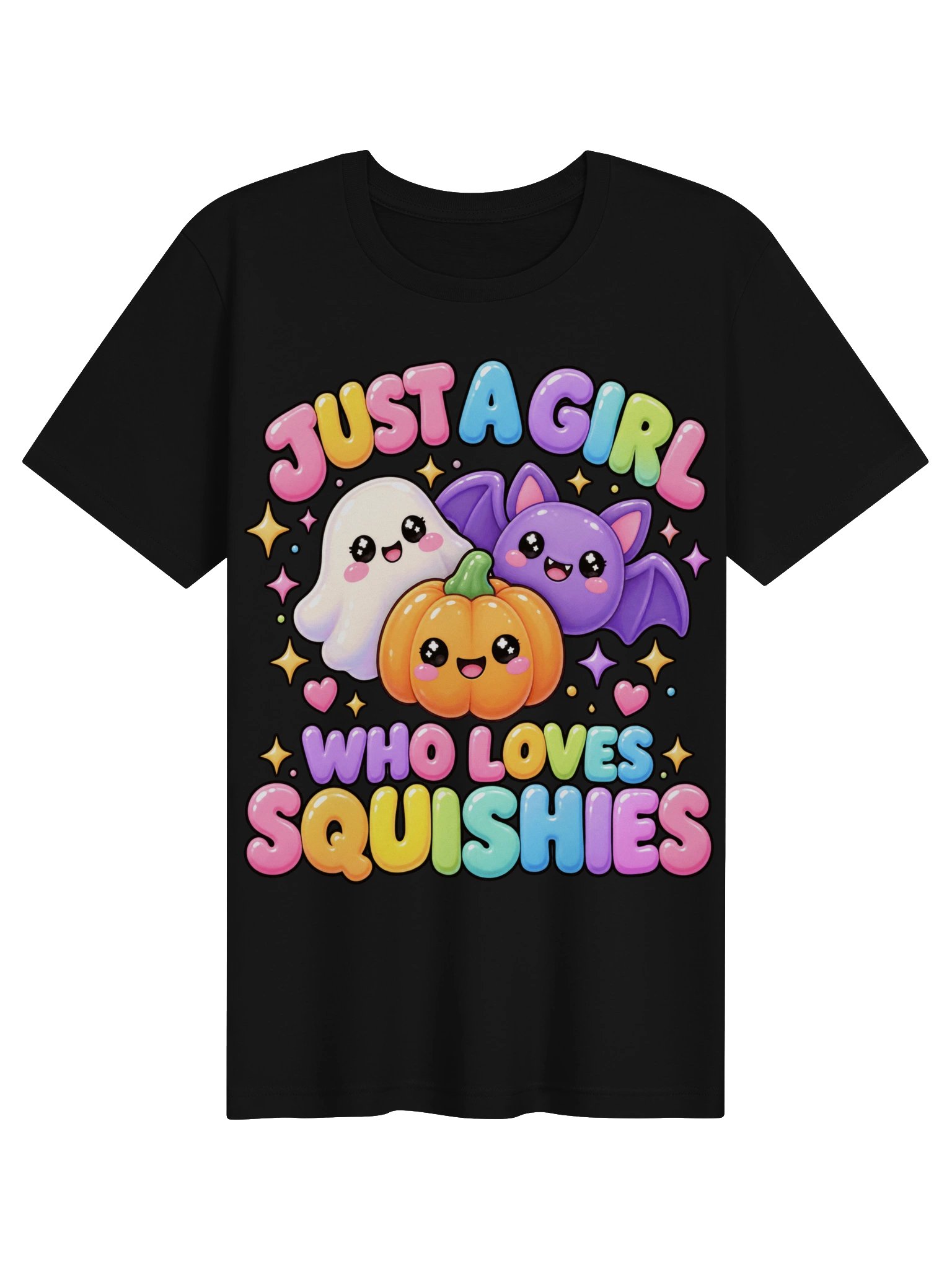 Just a Girl Who Loves Squishies T-Shirt | Cute Kawaii Squishy Characters, Halloween Squishy Ghost Pumpkin Bat tee, Halloween Gift for Girls product image (2)