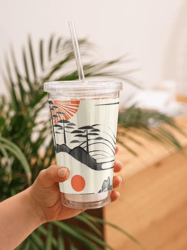 Japanese Sumi-e Landscape Acrylic Tumbler | Rising Sun Minimalist Art Cup product image (3)