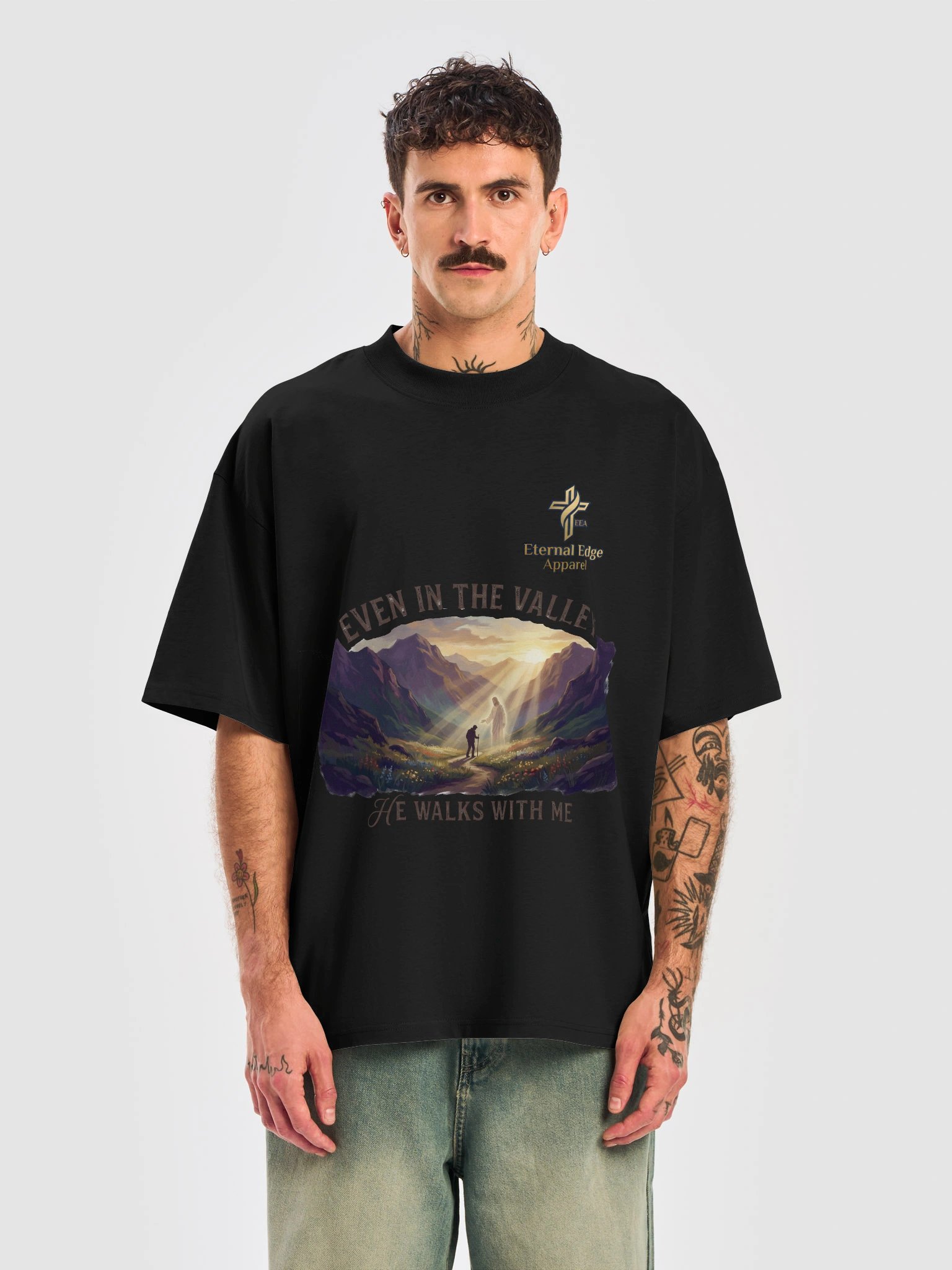 When the path is dark, He walks beside you. The Even In The Valley Christian t-shirt — Psalm 23 inspired. Shop Eternal Edge Apparel now. product image (23)