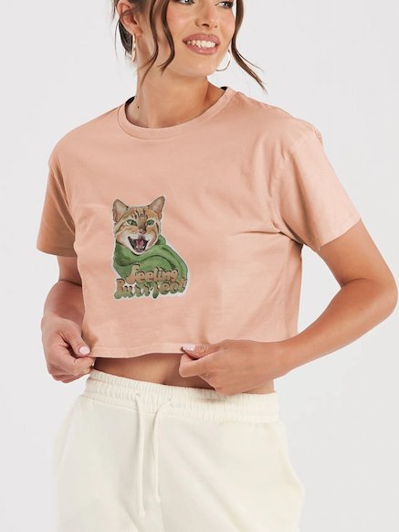 Feeling Purr-fect Cat with a scarf Cropped Top - Large Print product image (17)