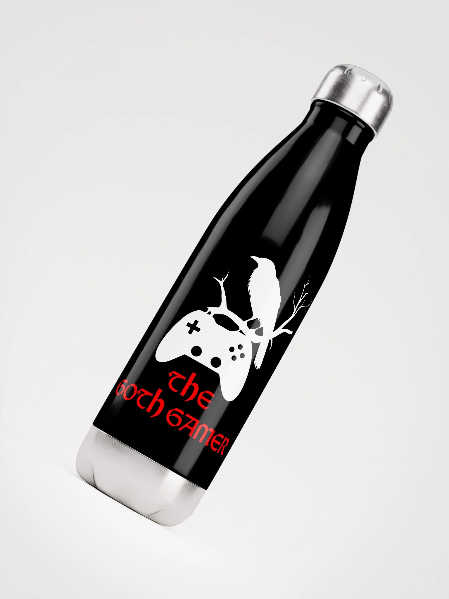 Goth Gamer Insulated Water Bottle with Crow & Controller Design product image (4)