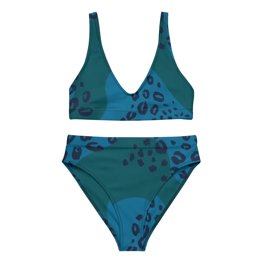 Teal Leopard Camo High-Waisted Bikini product image (4)
