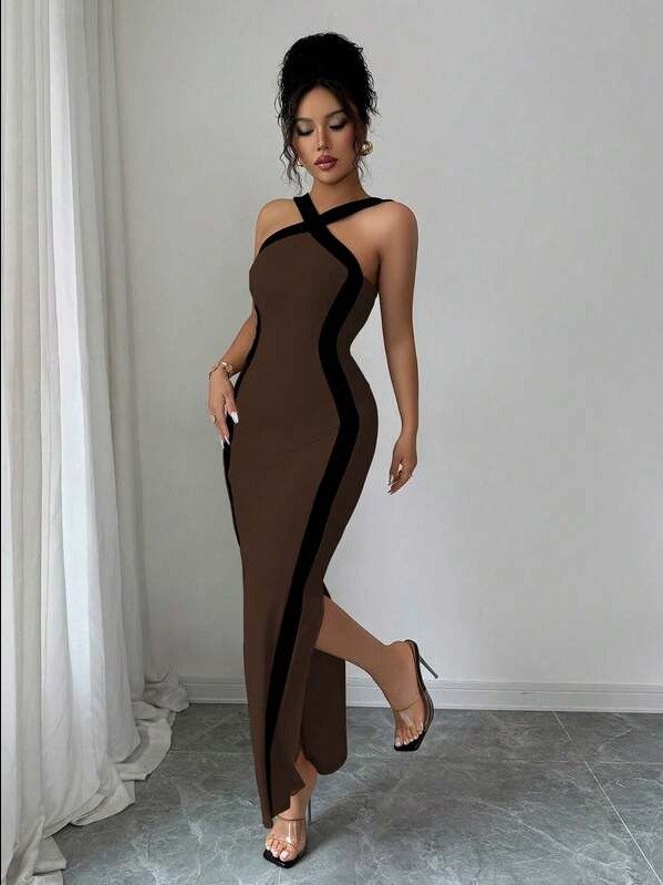 Rafferiza Women's Stylish Elegant Color Blocking Bodycon Dress product image (2)