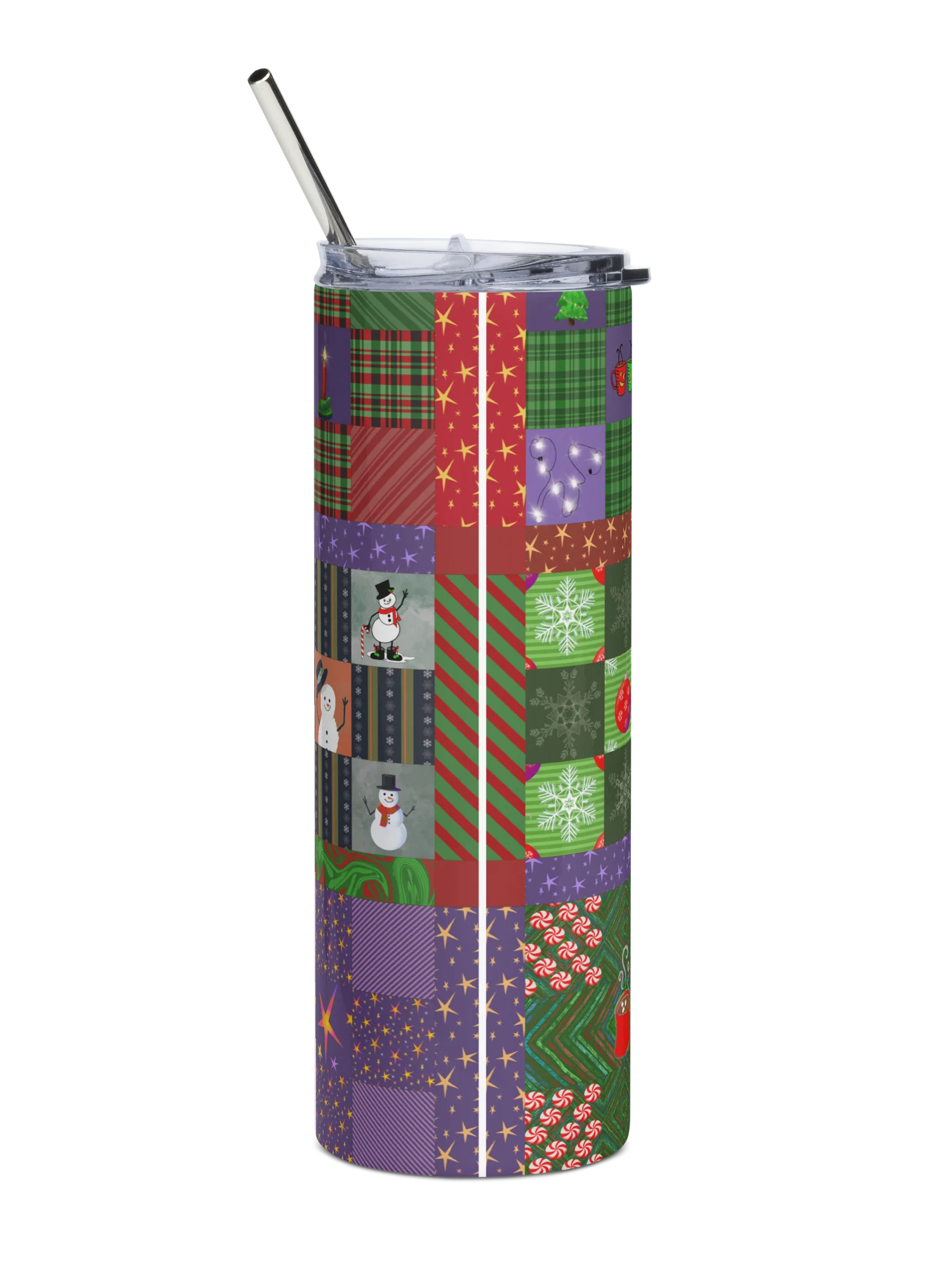 Christmas Memories Patchwork Stainless Steel Tumbler with Straw product image (12)