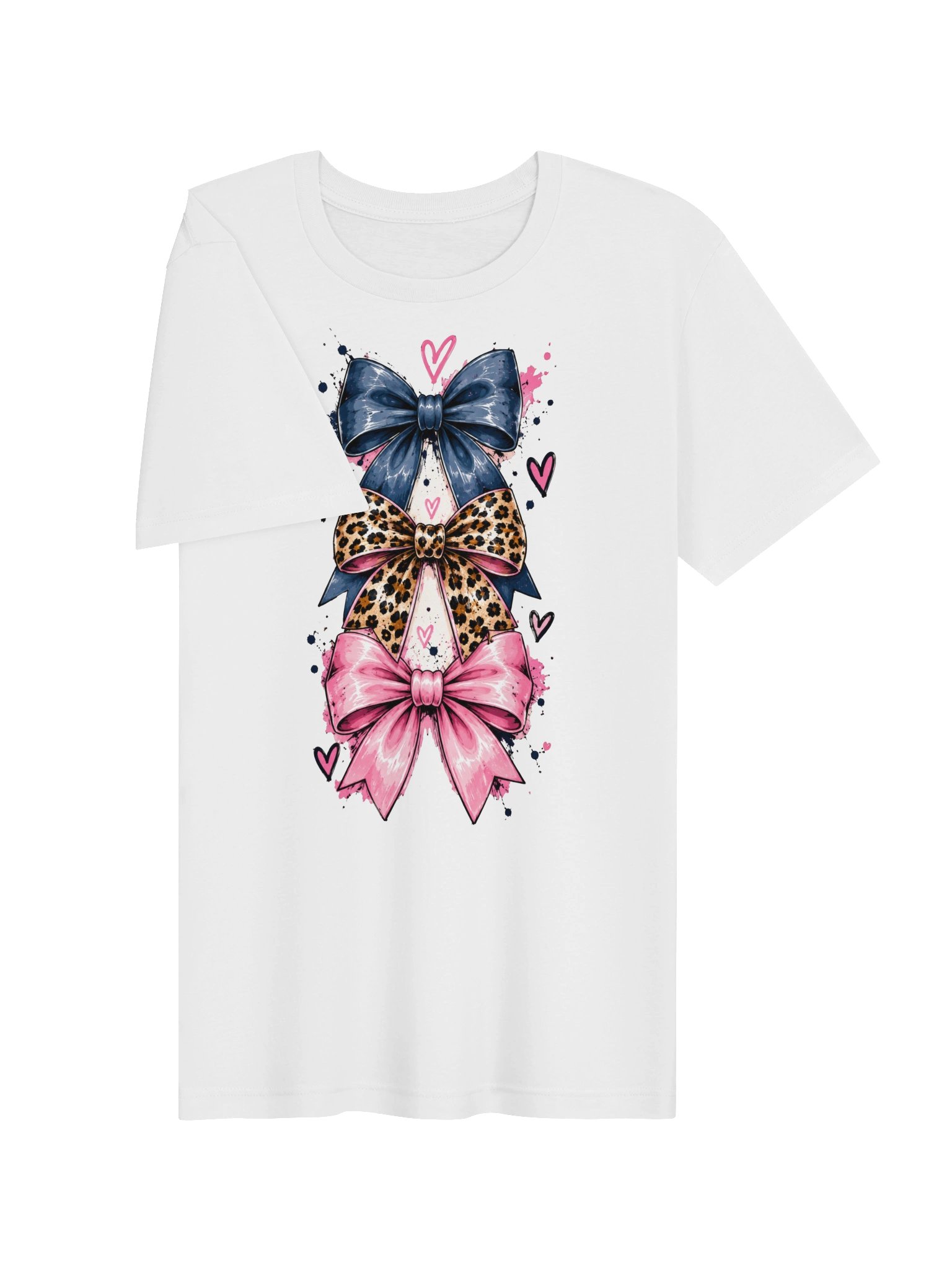 Ballfield Mom Bow Stack T-Shirt | Navy, Leopard & Pink Coquette Bow Tee product image (4)