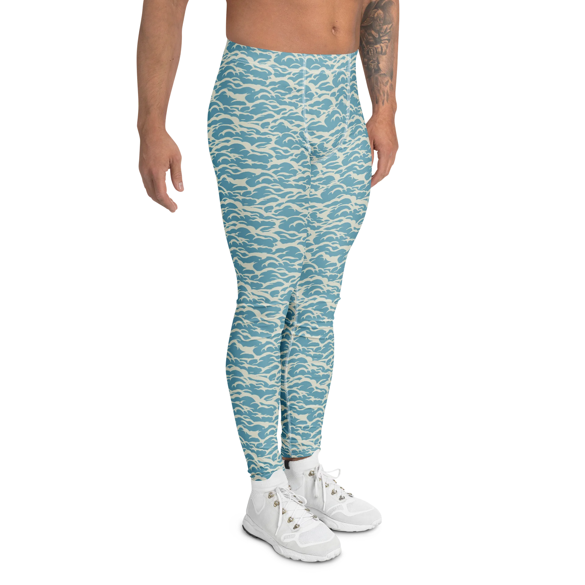 Comfortable Men’s Leggings in Blue Sea Waves product image (3)