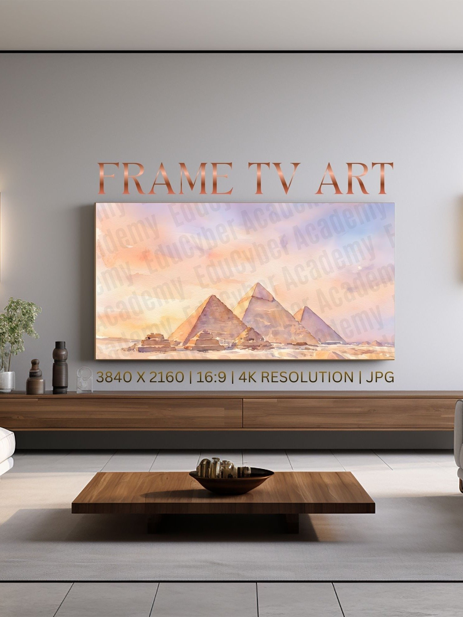 New 7 Wonders of the World Honorary The Great Pyramid of Cheops Frame TV Art Largest Egyptian Pyramid of Giza Khufu Tomb Watercolor Style product image (8)