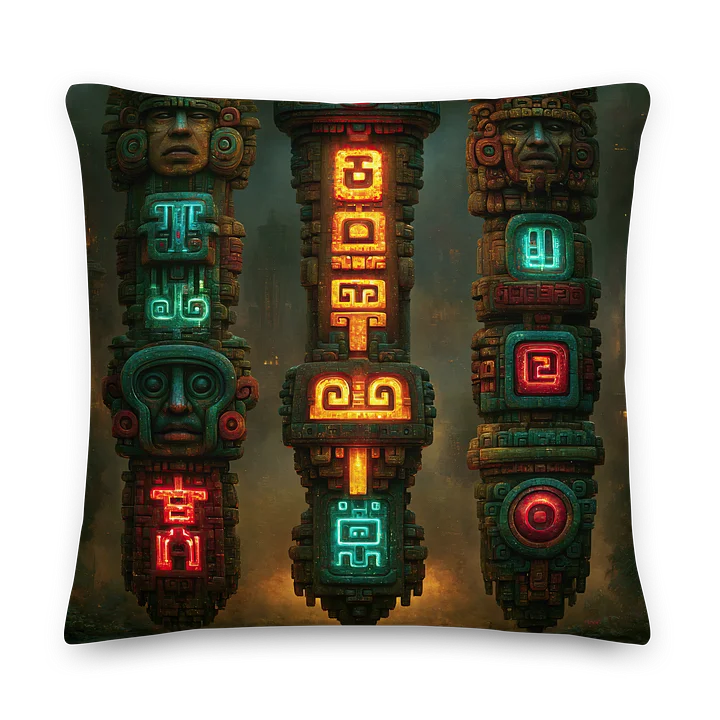 Transmission Totems I — Ancient Neon Glyph Cushion Cover 22x22 product image (2)