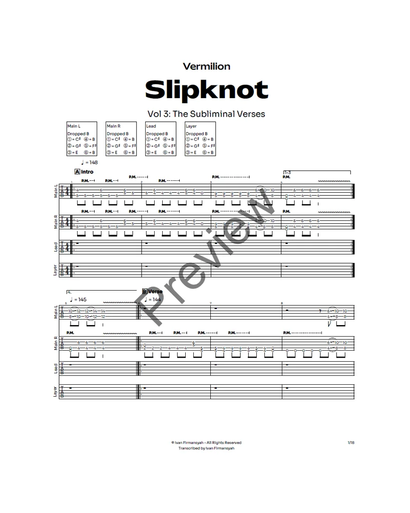 Slipknot - Vermilion Complete Guitar Tab product image (2)