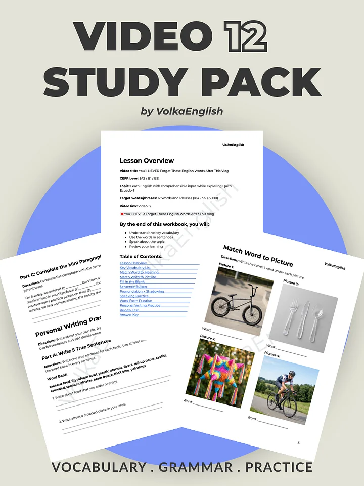 You’ll NEVER Forget These English Words After This Vlog - Video 12 Study Pack product image (1)