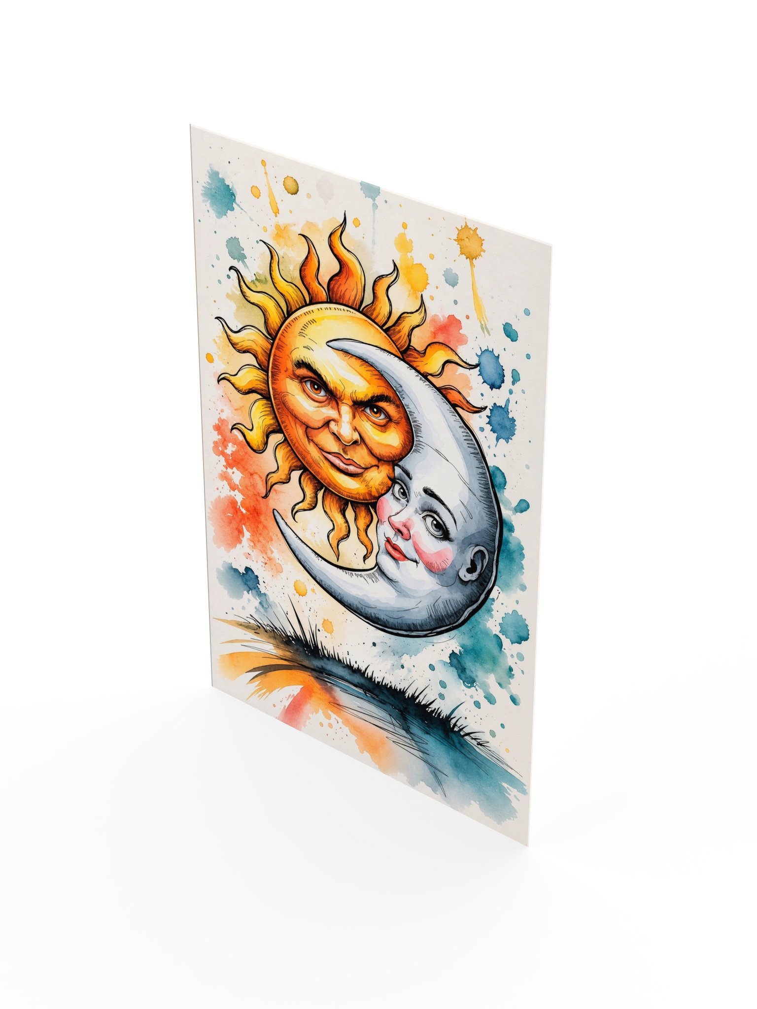Celestial Mischief – Whimsical Sun & Moon - Watercolor Art Premium Poster product image (3)