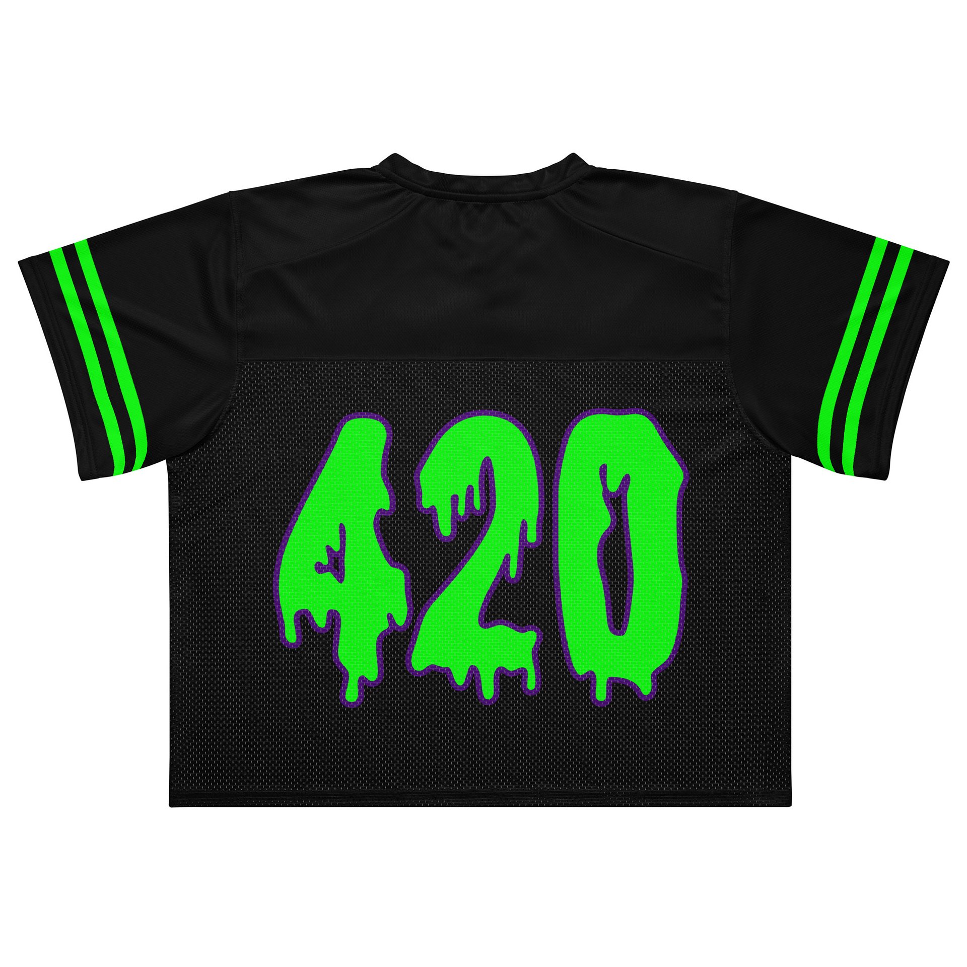Black Neon Green 420 Football Jersey, Cannabis Rave Shirt, Twisted Weed EDM Top, Goth Stoner Clothes, Alternative Music Festival Fashion product image (3)