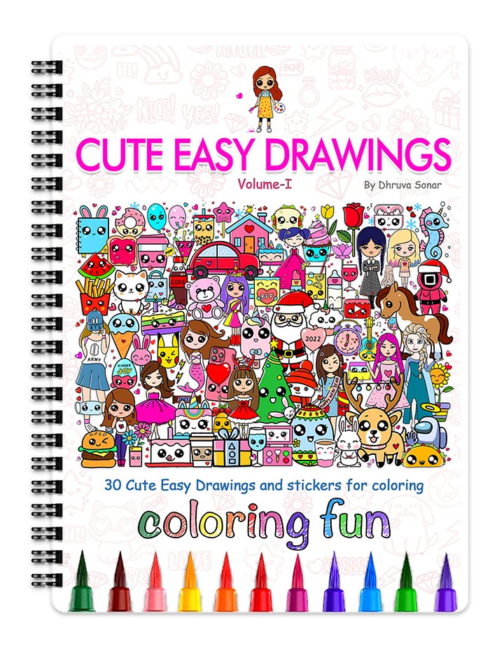 Cute Easy Drawings Coloring Book, Vol – 1 | 30-Page Digital Download product image (1)