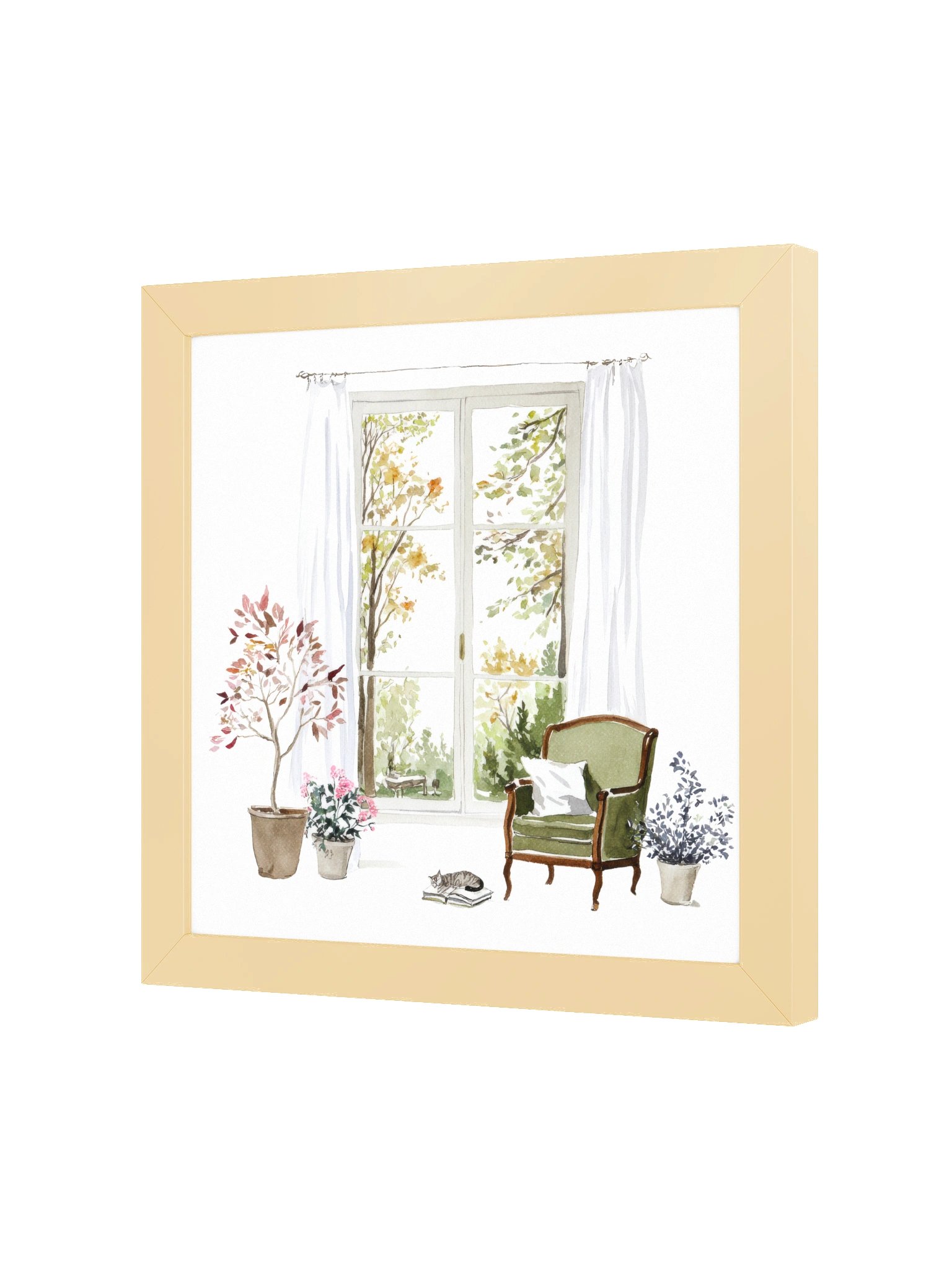Soft Solitude — The Resting Cat & Chair Window Framed Art Print (10x10") product image (6)