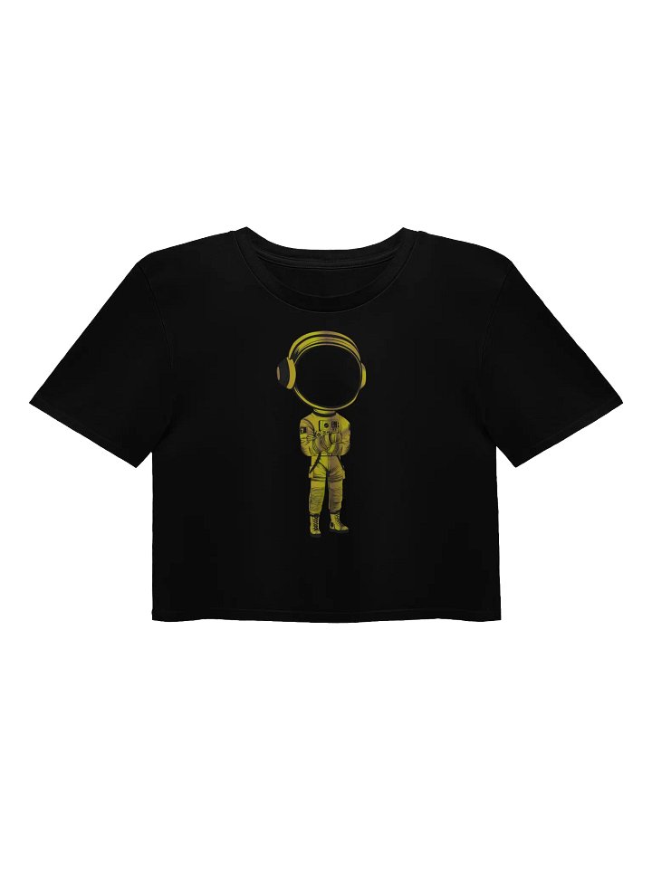 Ladies black cropped tee shirt with Gold Astronaut front product image (1)