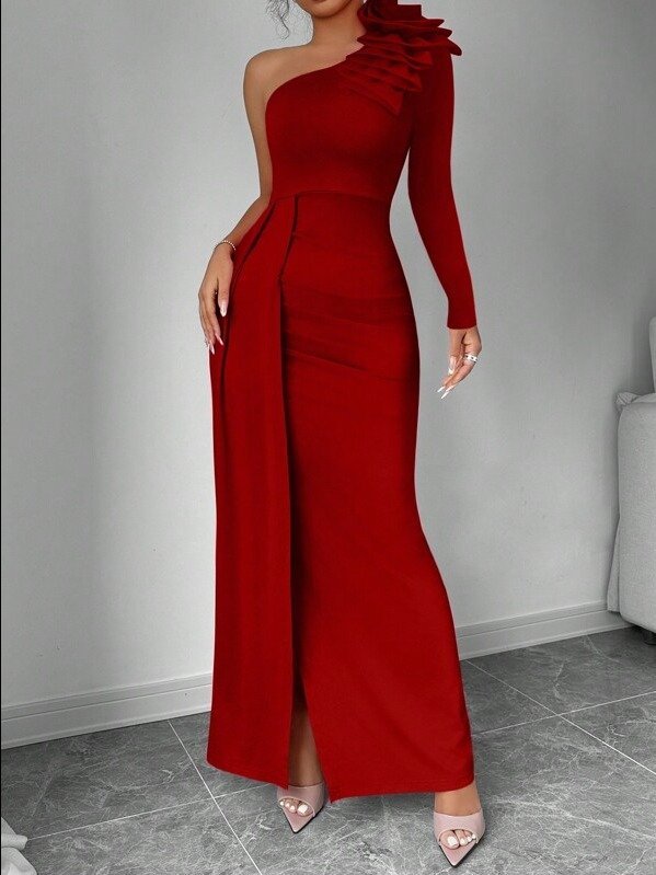 Adlest Rafferiza 3D Floral Asymmetrical Maxi Dress | High Split Formal New Year Outfit product image (1)