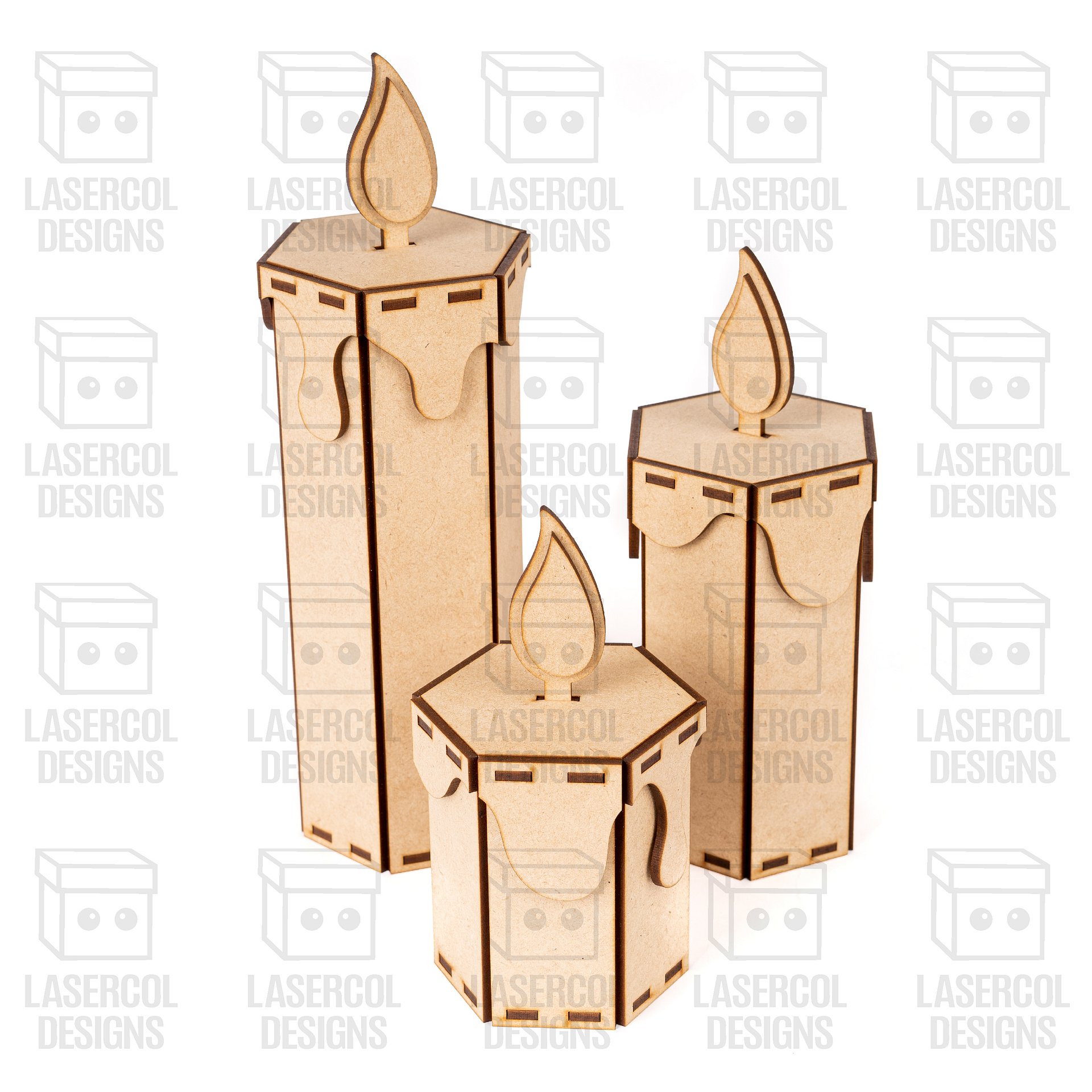 Christmas Candle Shaped Box (Three Sizes) - Laser Cut Files product image (3)