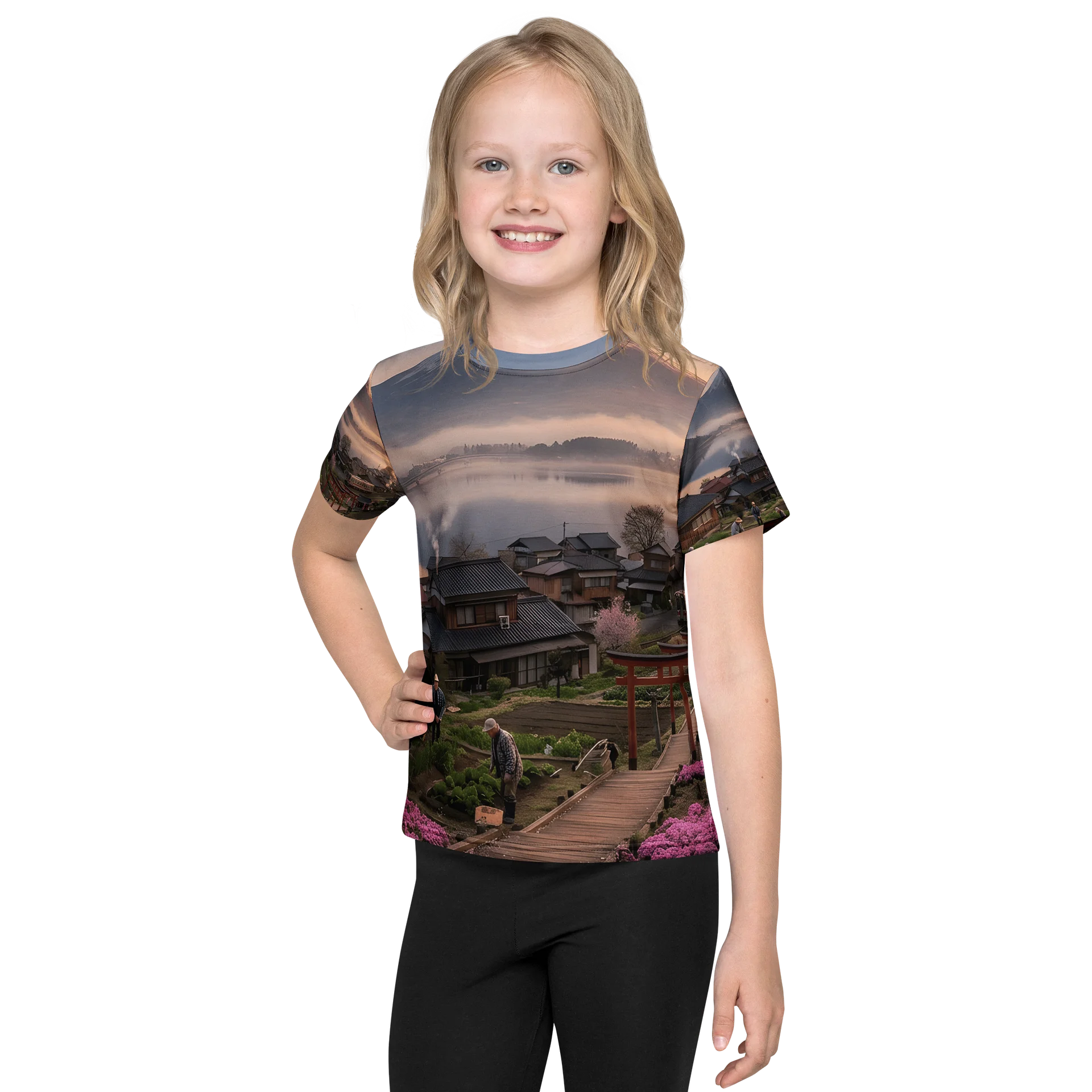 Mount Fuji & Japanese Village Kids Crew Neck T-Shirt | Graphic Tee product image (3)