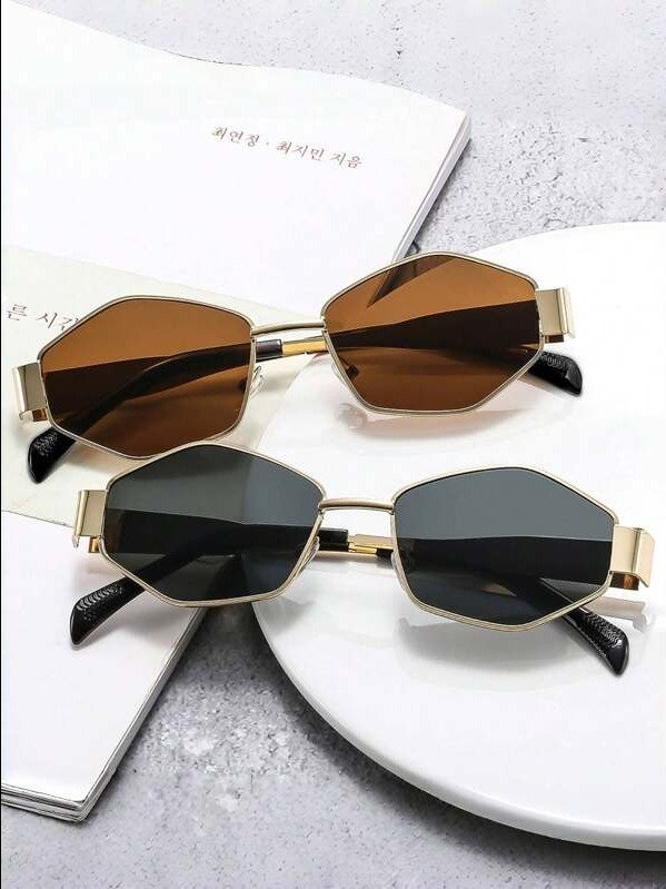 2 Pcs Oval-Shaped Metal Frame Vintage Fashion Glasses, Suitable For Men And Women For Everyday Use, Traveling, And Beach Wear In Summer product image (2)