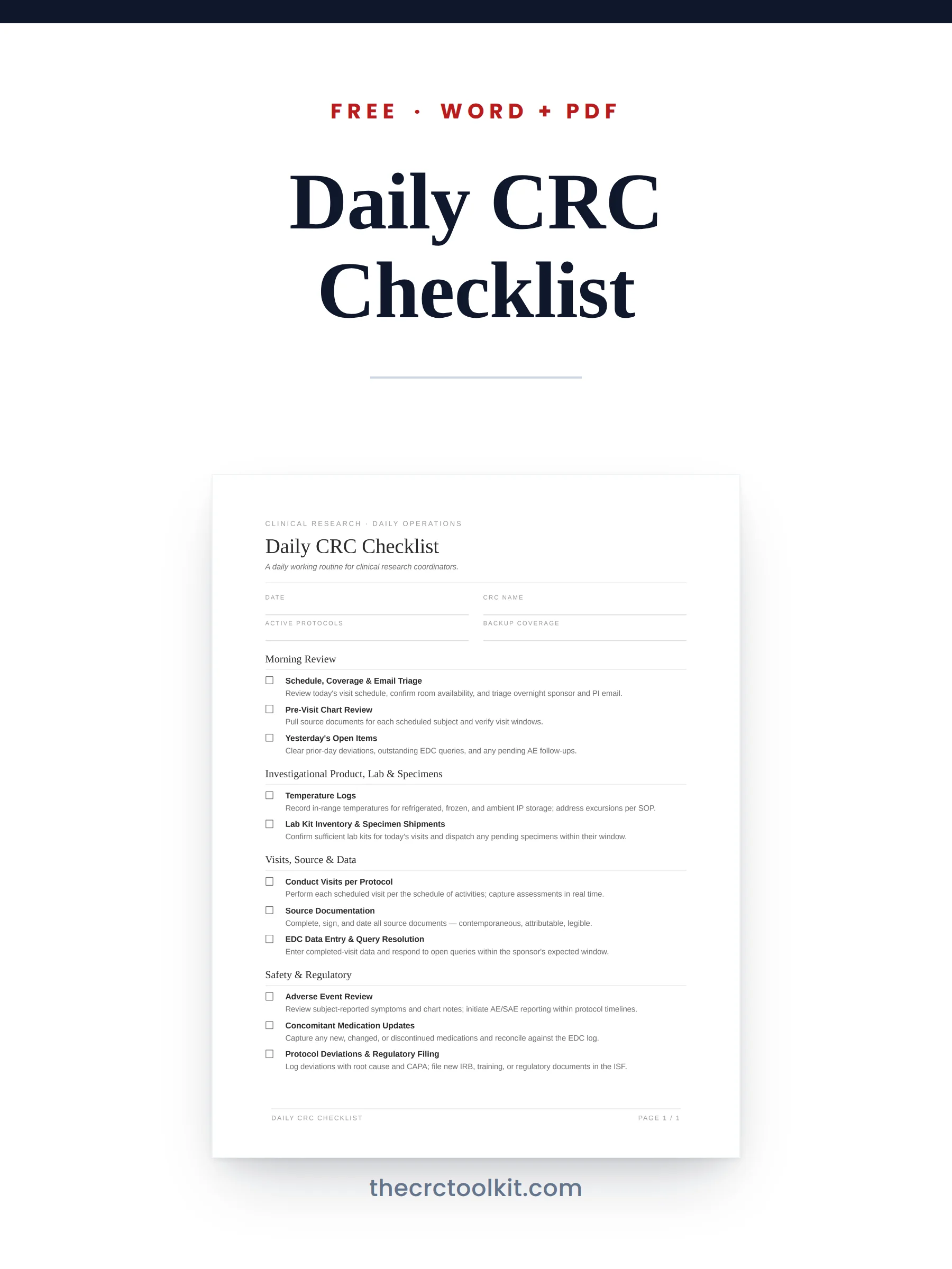 Free Daily CRC Checklist product image (1)