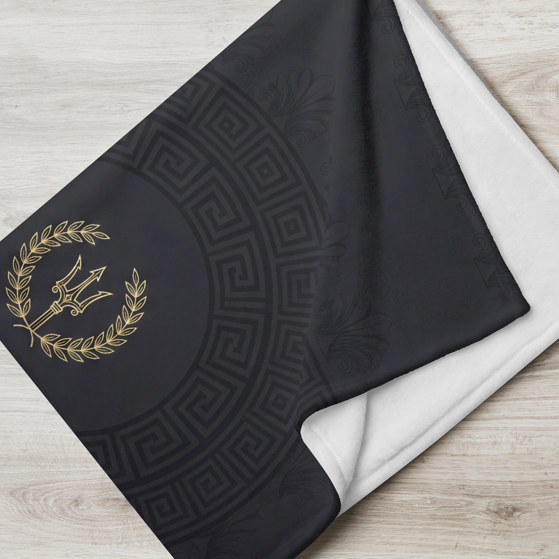 Greek Mythology Trident Emblem Luxury Throw — Midnight Black & Gold product image (5)