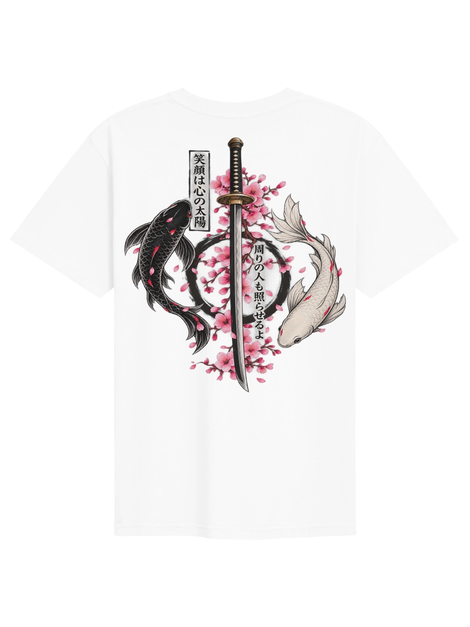 JAPANESE KOI FISH KATANA & SAKURA DOUBLE-SIDED GRAPHIC T-SHIRT | JAPANESE STREETWEAR TEE product image (1)