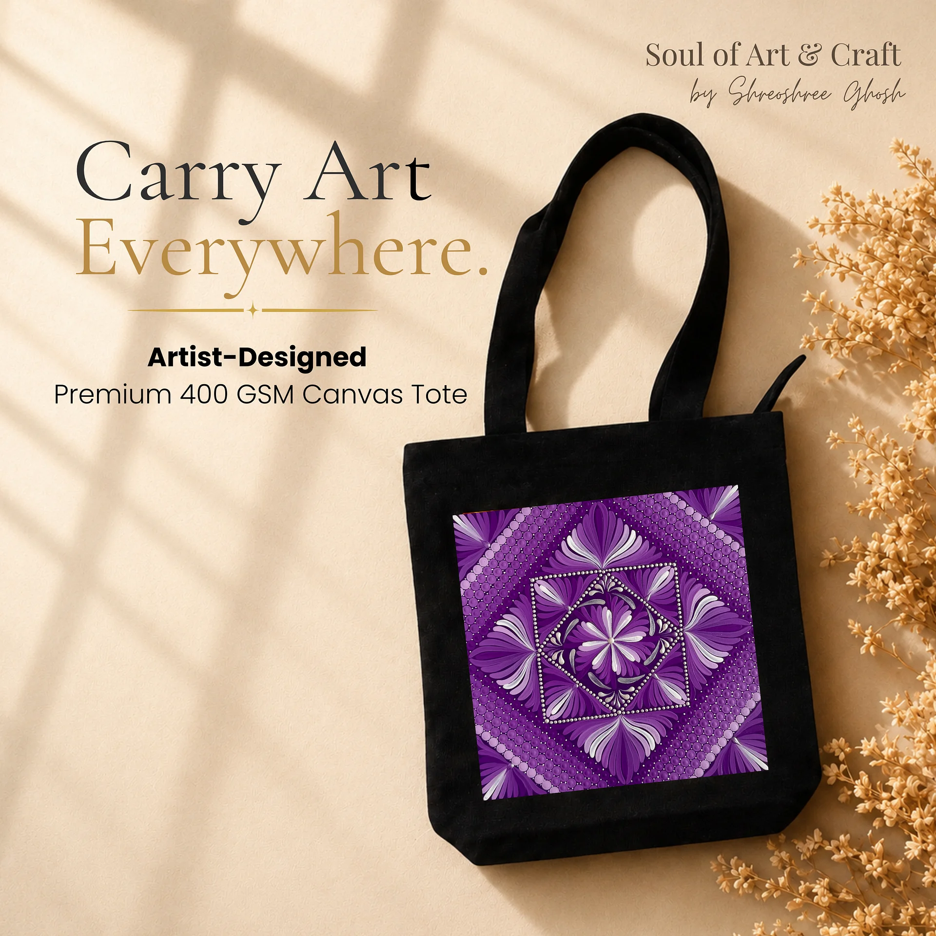 Purple Mandala Art Print Canvas Tote Bag product image (1)