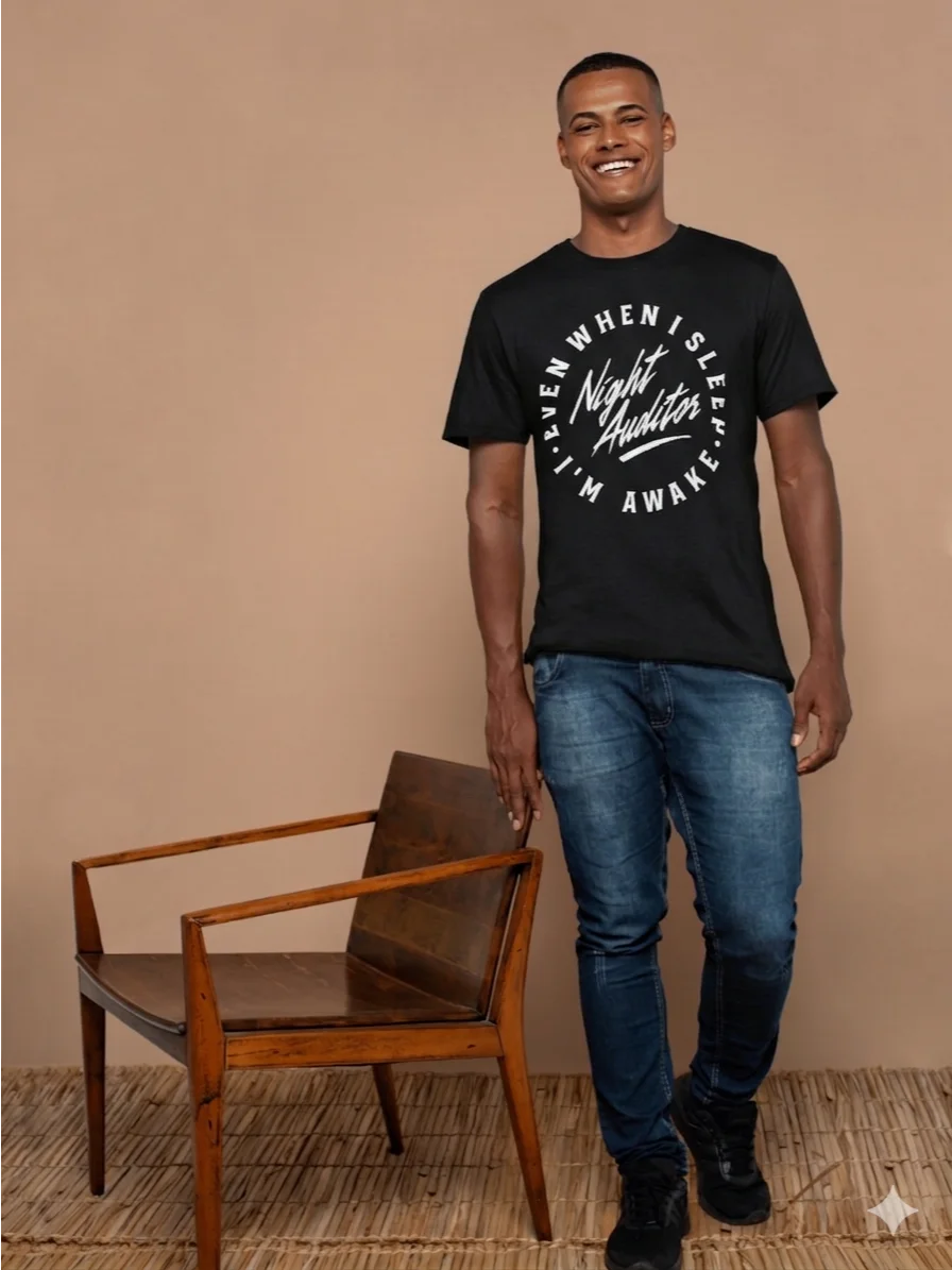 Hotel T-Shirt – Night Auditor: Even When I Sleep, I Am Still Awake (Black) product image (10)